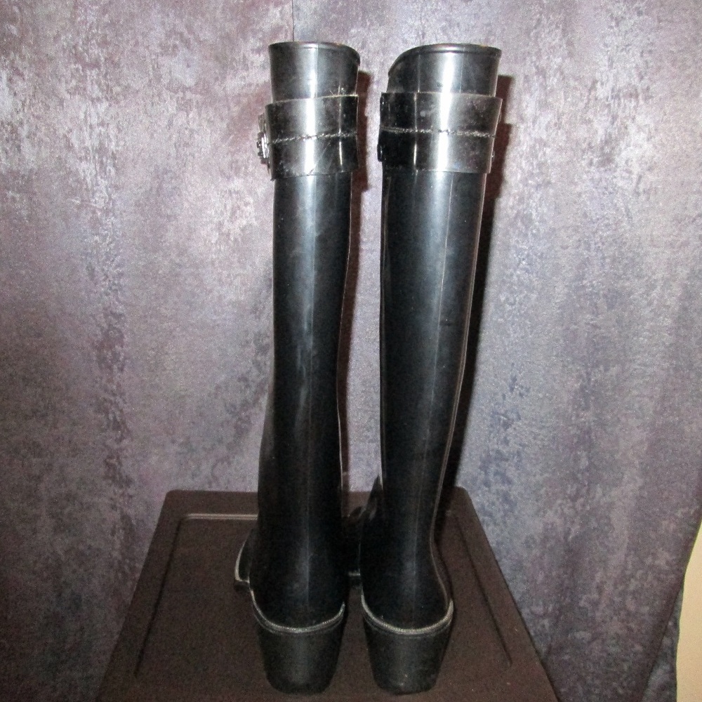 RARE Black Burberry Heeled Rain Boots 38/7 - Picture 5 of 5